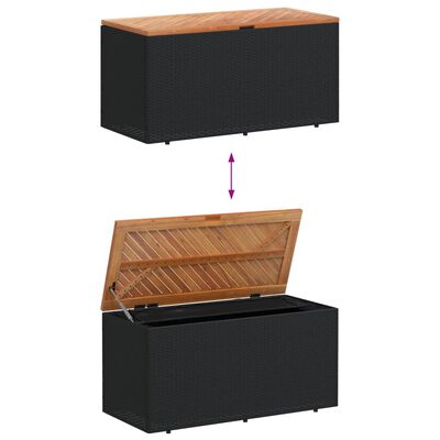 vidaXL Patio Storage Box Black 43.3"x19.7"x21.3" Poly Rattan Acacia Wood