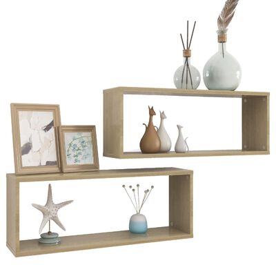 vidaXL Wall Cube Shelves 2 pcs Sonoma Oak 23.6"x5.9"x9.1" Engineered Wood