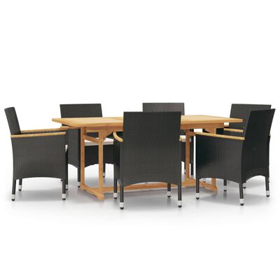 vidaXL 7 Piece Patio Dining Set with Cushions Black