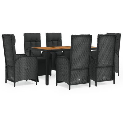 vidaXL 7 Piece Patio Dining Set with Cushions Black Poly Rattan