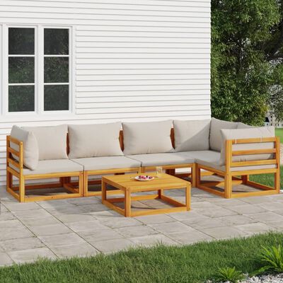 vidaXL 6 Piece Patio Lounge Set with Light Gray Cushions Solid Wood