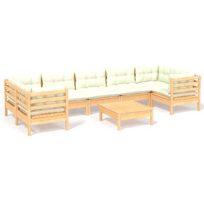 vidaXL 8 Piece Patio Lounge Set with Cream Cushions Pinewood