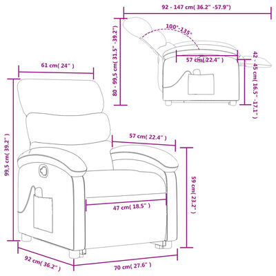 vidaXL Stand up Massage Recliner Chair Cream Faux Leather