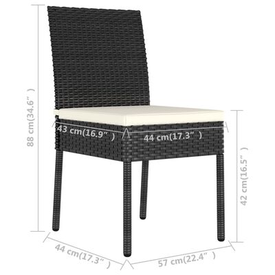 vidaXL 3 Piece Patio Dining Set Poly Rattan Black