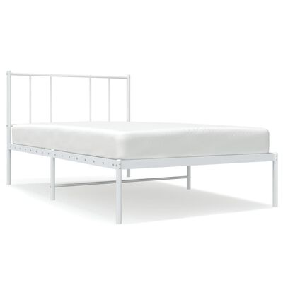 vidaXL Metal Bed Frame without Mattress with Headboard White 39.4"x74.8"