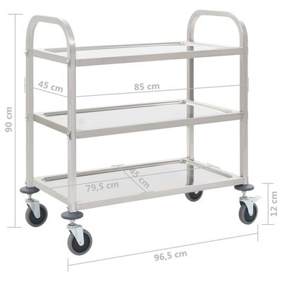 vidaXL 3-Tier Kitchen Trolley 38"x21.7"x35.4" Stainless Steel