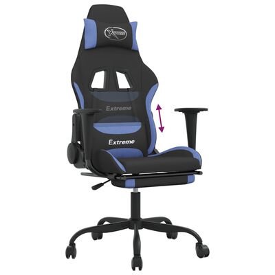 vidaXL Gaming Chair with Footrest Black and Blue Fabric