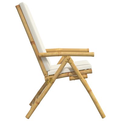 vidaXL 4 Piece Folding Bistro Chairs with Cream White Cushions Bamboo