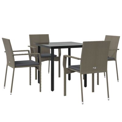 vidaXL 5 Piece Patio Dining Set with Cushions Black and Gray Poly Rattan