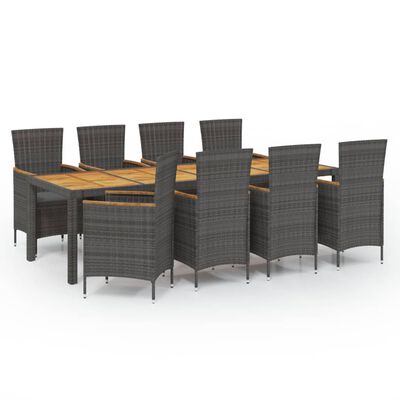 vidaXL 9 Piece Patio Dining Set with Cushions Poly Rattan Gray