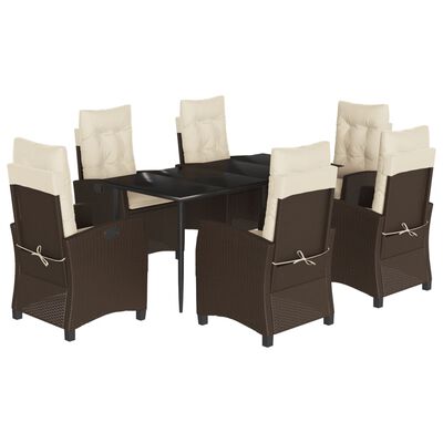 vidaXL 7 Piece Patio Dining Set with Cushions Brown Poly Rattan