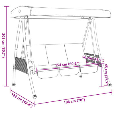 vidaXL Patio Swing Bench with Adjustable Canopy Coffee Brown Steel