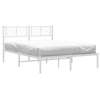 vidaXL Metal Bed Frame without Mattress with Headboard White 53.1"x74.8"