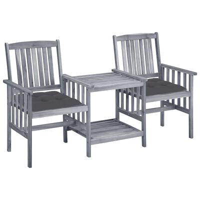 vidaXL Patio Chairs with Tea Table and Cushions Solid Acacia Wood