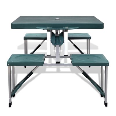 vidaXL Foldable Camping Table Set with 4 Stools Aluminum Extra Light Green