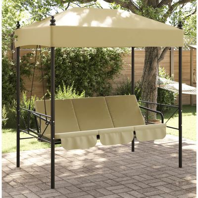 vidaXL Patio Swing Bench with Canopy Sand Steel