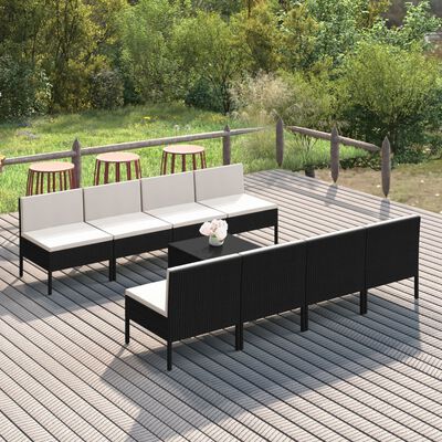 vidaXL 9 Piece Patio Lounge Set with Cushions Poly Rattan Black