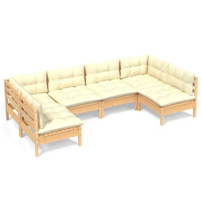 vidaXL 6 Piece Patio Lounge Set with Cream Cushions Solid Pinewood