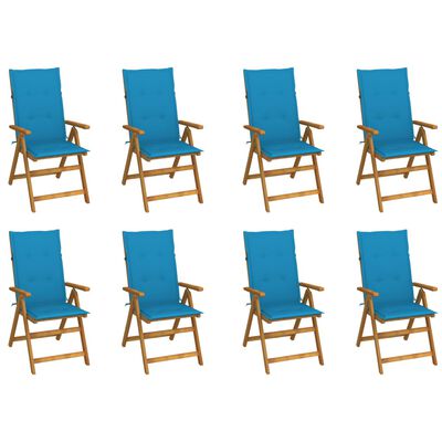 vidaXL Folding Patio Chairs with Cushions 8 pcs Solid Acacia Wood