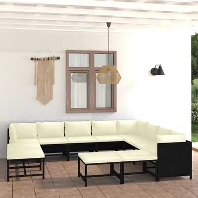 vidaXL 12 Piece Patio Lounge Set with Cushions Poly Rattan Black