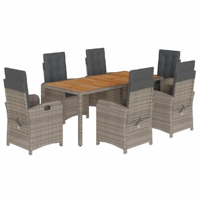 vidaXL 7 Piece Patio Dining Set with Cushions Gray Poly Rattan