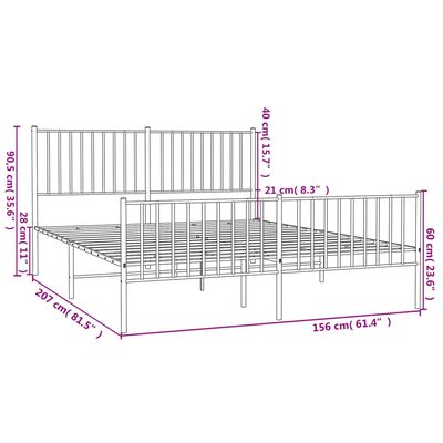 vidaXL Metal Bed Frame without Mattress with Footboard White 59.1"x78.7"