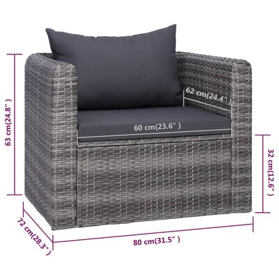 vidaXL 9 Piece Patio Lounge Set with Cushions Poly Rattan Gray