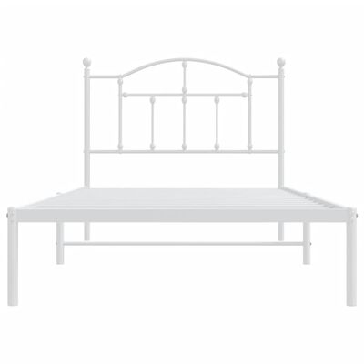 vidaXL Metal Bed Frame without Mattress with Headboard White 39.4"x74.8"