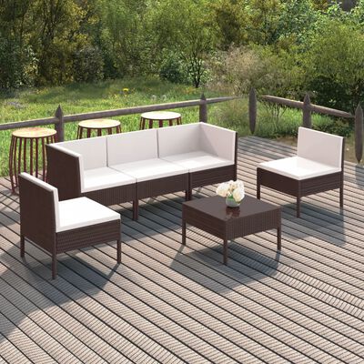 vidaXL 6 Piece Patio Lounge Set with Cushions Poly Rattan Brown