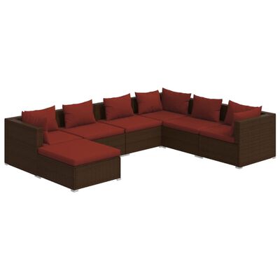 vidaXL 7 Piece Patio Lounge Set with Cushions Poly Rattan Brown