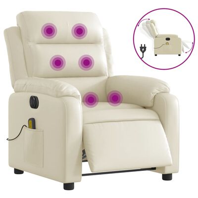 vidaXL Electric Massage Recliner Chair Cream Faux Leather