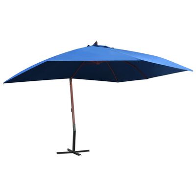 vidaXL Hanging Garden Parasol with Wooden Pole 157.5"x118.1" Blue