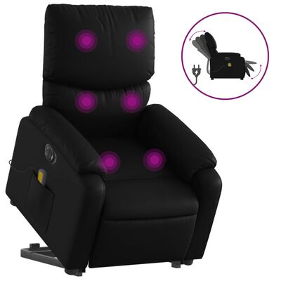 vidaXL Electric Stand up Massage Recliner Chair Black Faux Leather