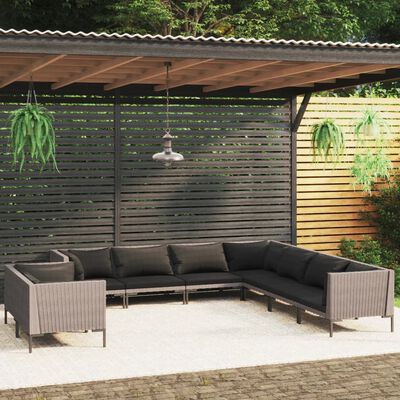 vidaXL 9 Piece Patio Lounge Set with Cushions Poly Rattan Dark Gray