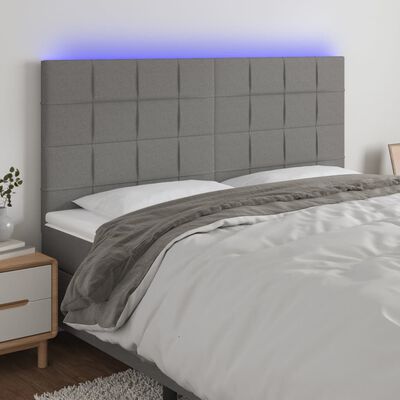 vidaXL LED Headboard Dark Gray 78.7"x2"x46.5"/50.4" Fabric