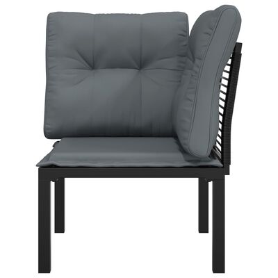 vidaXL Patio Corner Chair with Cushions Black and Gray Poly Rattan