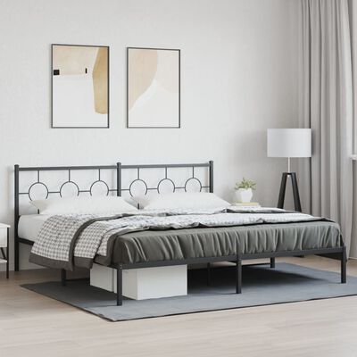 vidaXL Metal Bed Frame without Mattress with Headboard Black 76"x79.9"