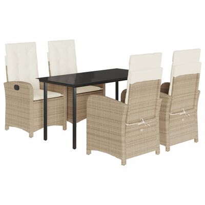 vidaXL 5 Piece Patio Dining Set with Cushions Beige Poly Rattan