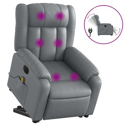 vidaXL Electric Stand up Massage Recliner Chair Gray Faux Leather