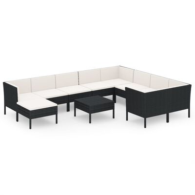 vidaXL 11 Piece Patio Lounge Set with Cushions Poly Rattan Black