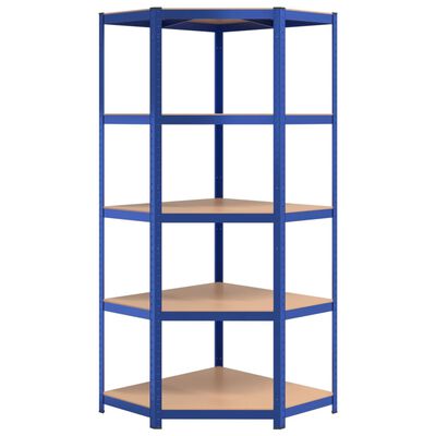 vidaXL 5-Layer Corner Shelf Blue Steel&Engineered Wood