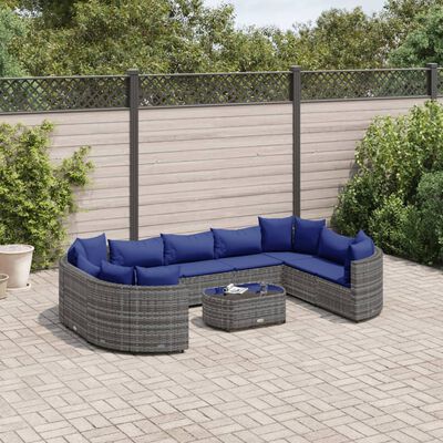 vidaXL 10 Piece Patio Sofa Set with Cushions Gray Poly Rattan