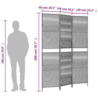 vidaXL Room Divider 3 Panels Gray Poly Rattan