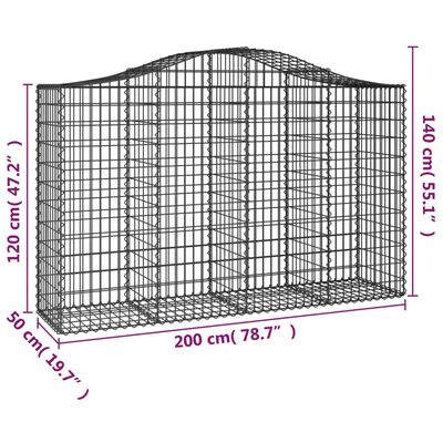 vidaXL Arched Gabion Baskets 2 pcs 78.7"x19.7"x47.2"/55.1" Galvanized Iron