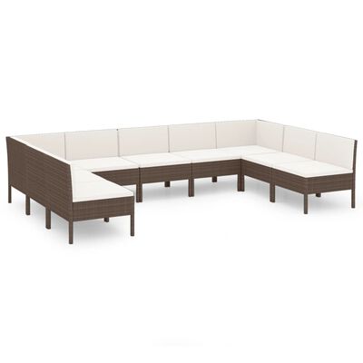 vidaXL 9 Piece Patio Lounge Set with Cushions Poly Rattan Brown