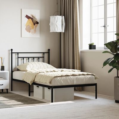 vidaXL Metal Bed Frame without Mattress with Headboard Black 39.4"x74.8"