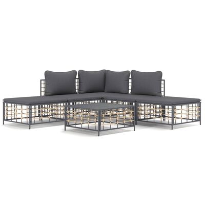 vidaXL 6 Piece Patio Lounge Set with Cushions Anthracite Poly Rattan