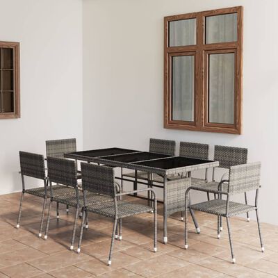 vidaXL 9 Piece Patio Dining Set Poly Rattan Anthracite