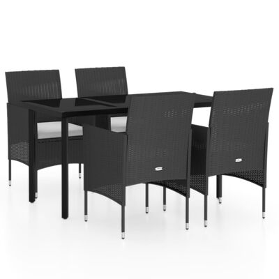 vidaXL 5 Piece Patio Dining Set with Cushions Black