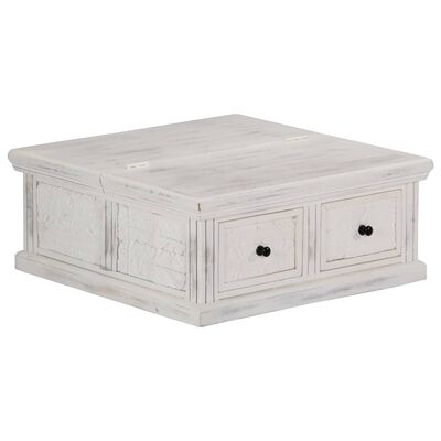 vidaXL Coffee Table White 27.6"x27.6"x11.8" Solid Mango Wood